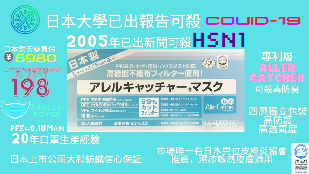 日本上市公司大和紡織口罩海外業務獨家代理